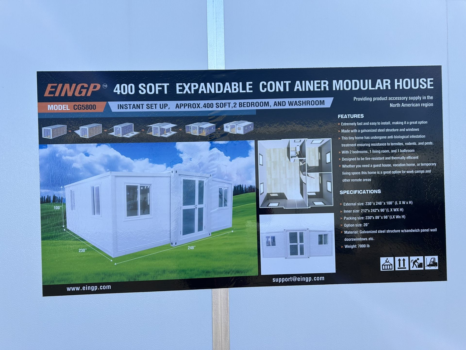 EINGP CG5800 400 SQFT EXPANDABLE CONTAINER MODULAR HOUSE, APPROX 400 SQFT. , 2-BEDROOM W/ WASHROOM - Image 6 of 12