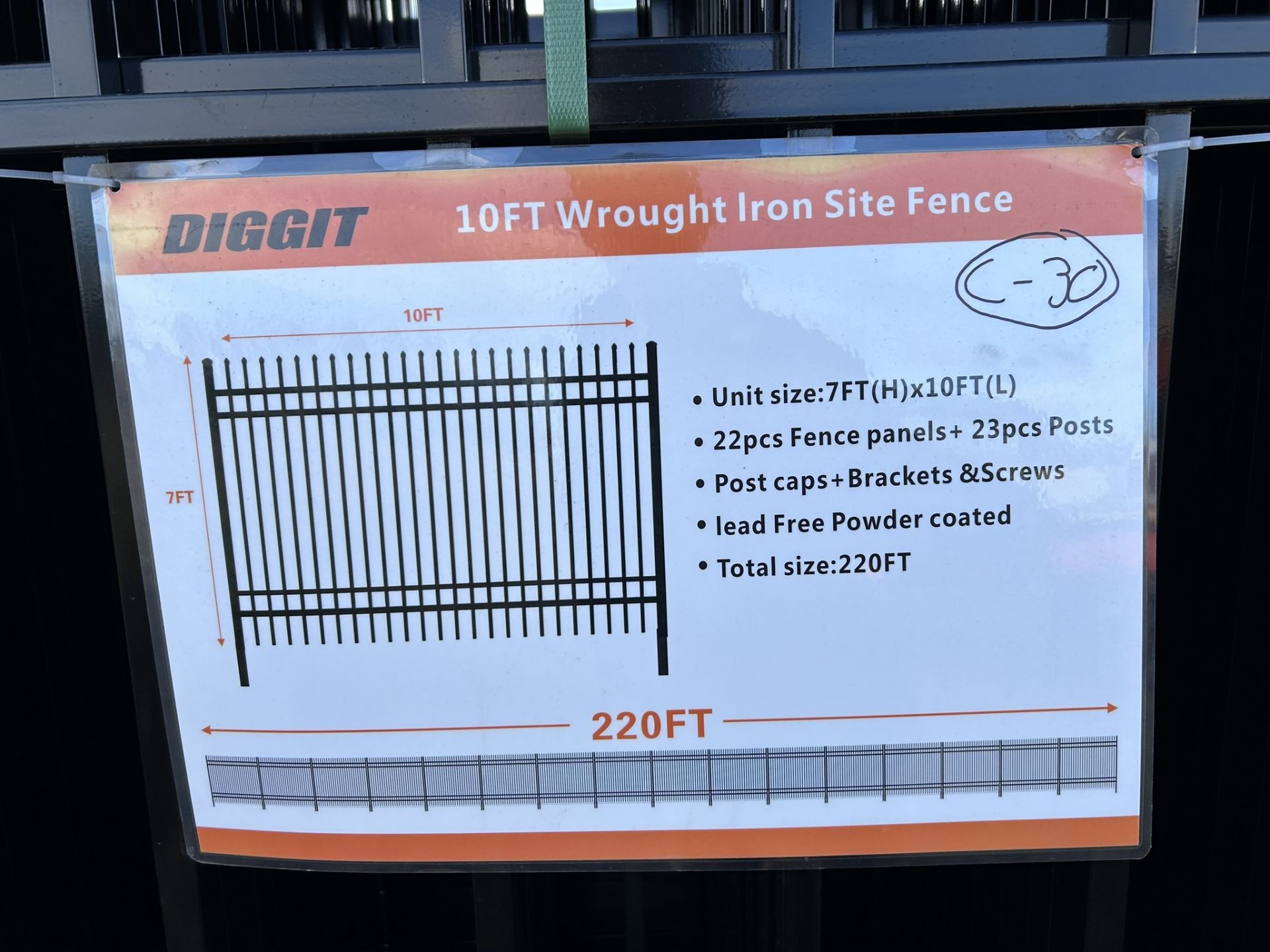DIGGIT 10 FT ROD IRON SITE SITE FENCES - 22 PANELS 7 FT HIGH - Image 5 of 6