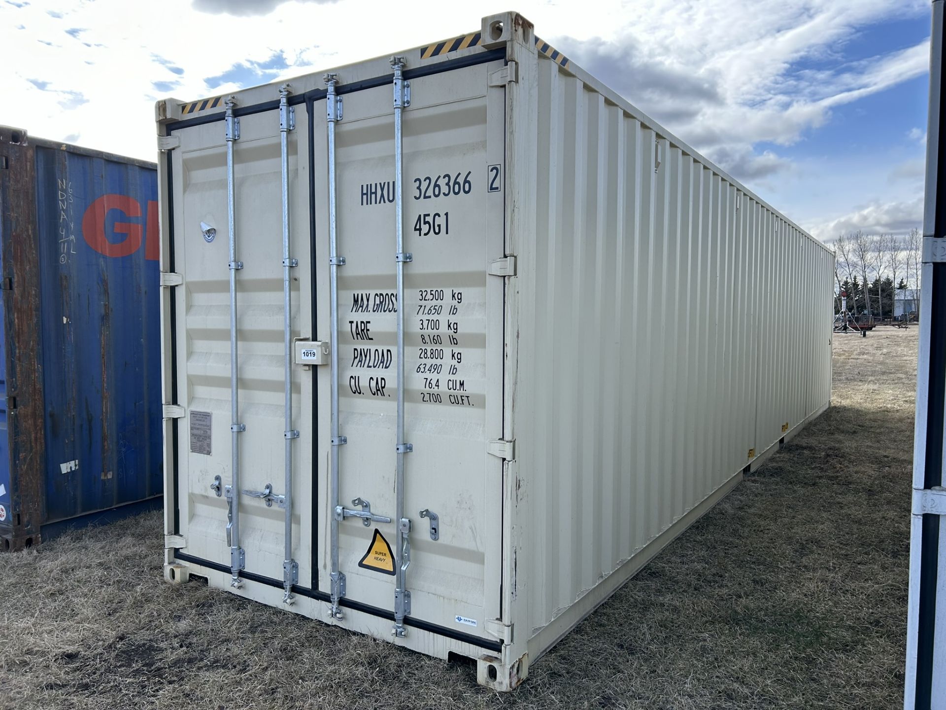 SINGLE USE 40' HI-CUBE SEA-CAN W/END & SIDE DOOR ENTRY ID# HHXU326366-2