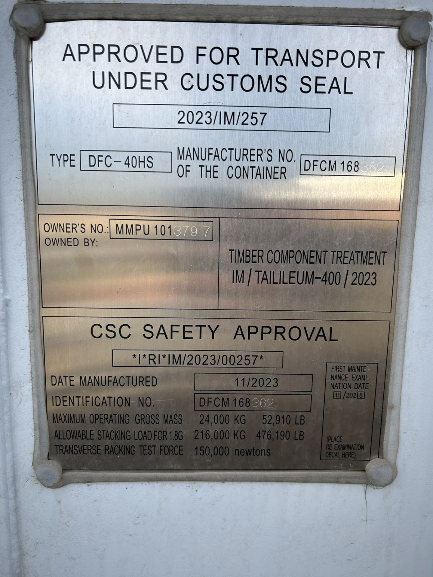 2023 40' SNG-USE SEA-CAN W/4 SIDE DOORS & END DOORS ID# MMPU1013797 (REMOVAL NOT AVAILABLE UNTIL MAY - Image 7 of 7