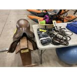 ENGLISH SADDLE, REINS, PYLONS, ETC..*NOTE: SADDLE STAND NOT INCLUDED*