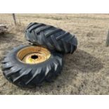 2-GOODYEAR 14.4X26 TRACTION IMPLEMENT TIRES AND RIMS