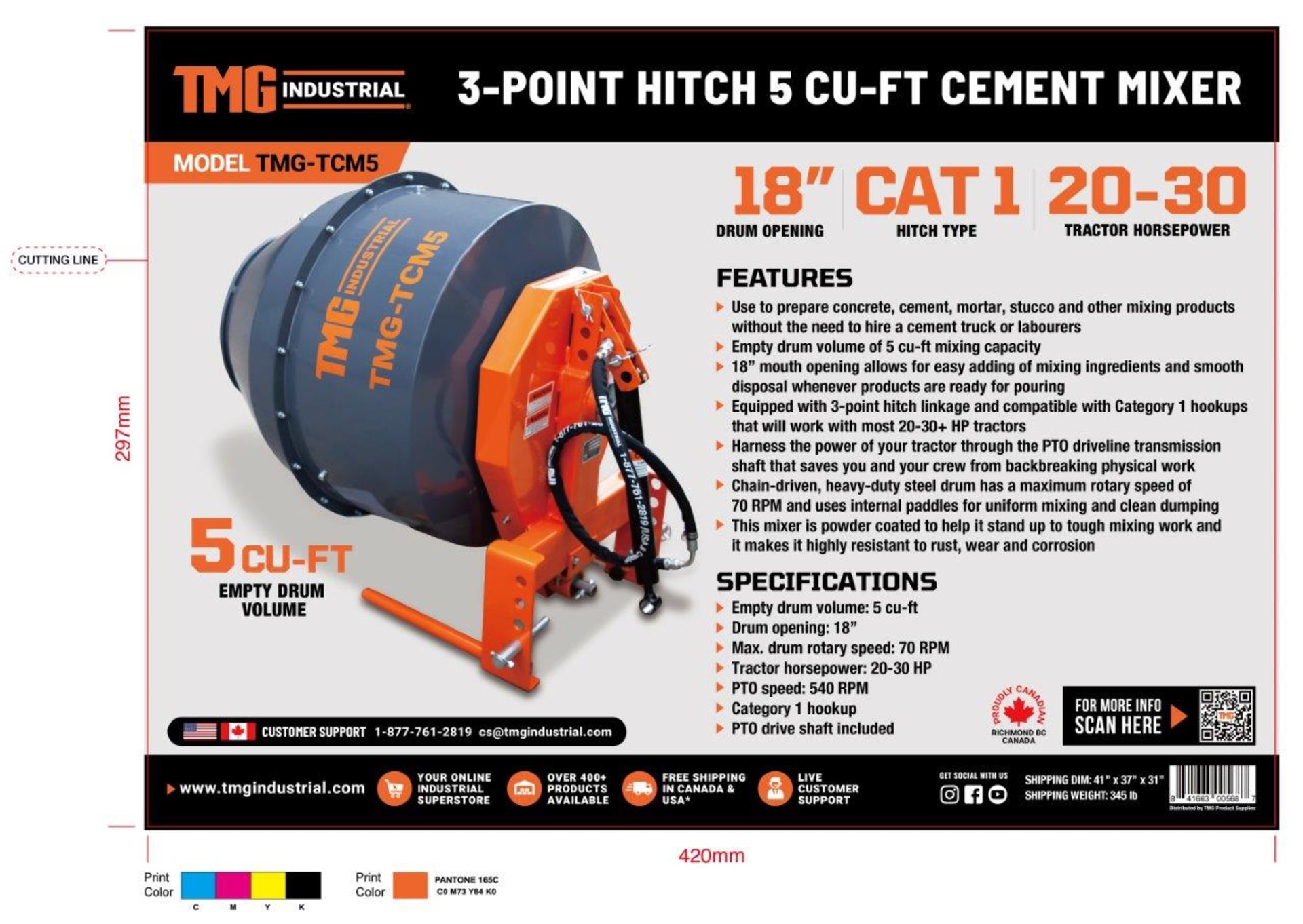 TMG-TCM5 5 CU-FT 3-POINT HITCH CEMENT MIXER - Image 9 of 9