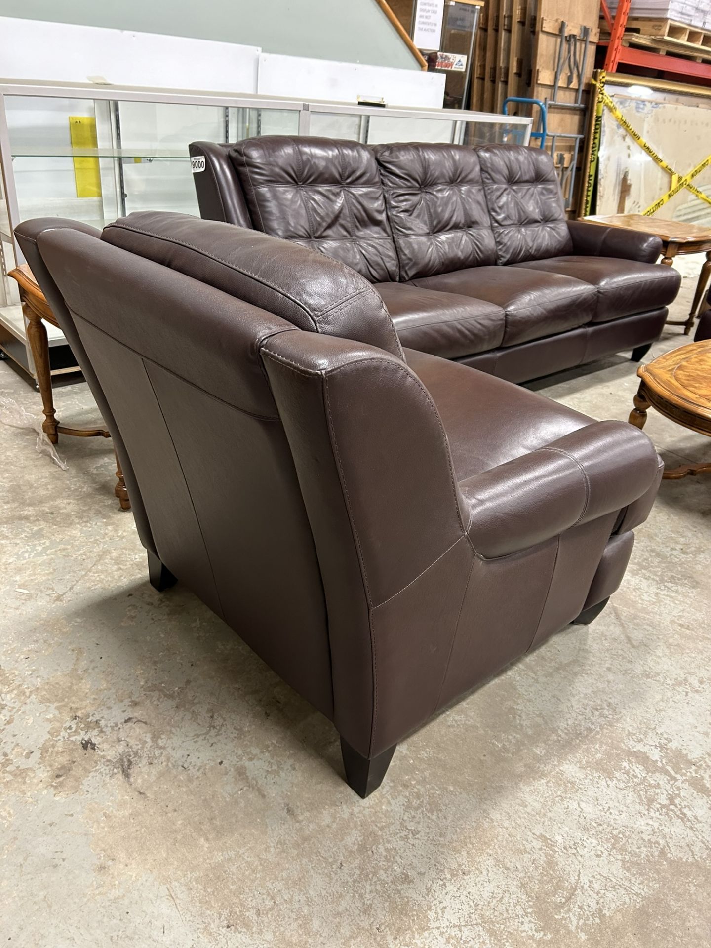 3 PC EXECUTIVE BROWN LEATHER SOFA, LOVESEAT & CHAIR (COFFEE & END TABLES NOT INCLUDED) - Image 8 of 8