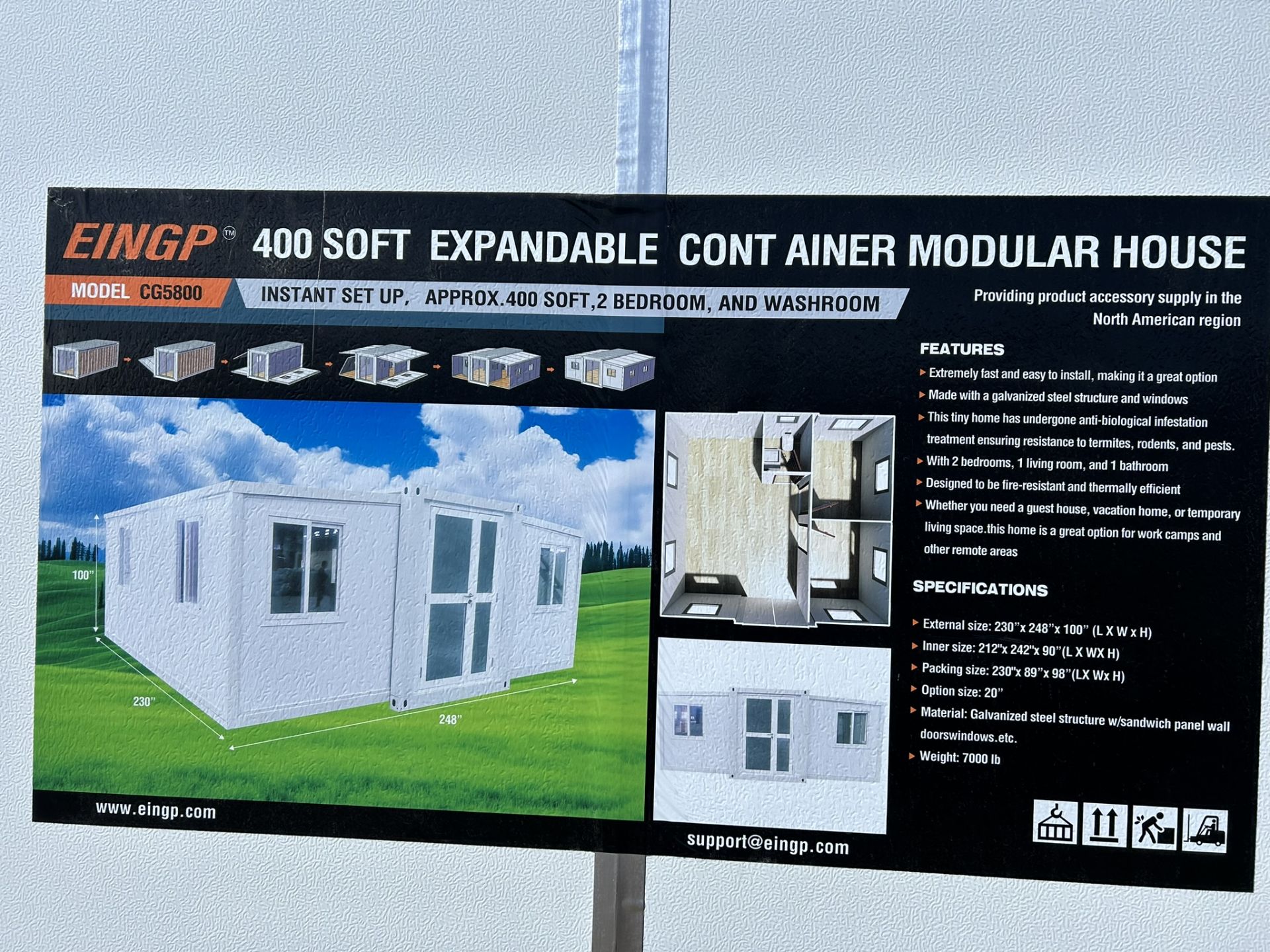 EINGP CG5800 400 SQFT EXPANDABLE CONTAINER MODULAR HOUSE, APPROX 400 SQFT. , 2-BEDROOM W/ WASHROOM - Image 6 of 11