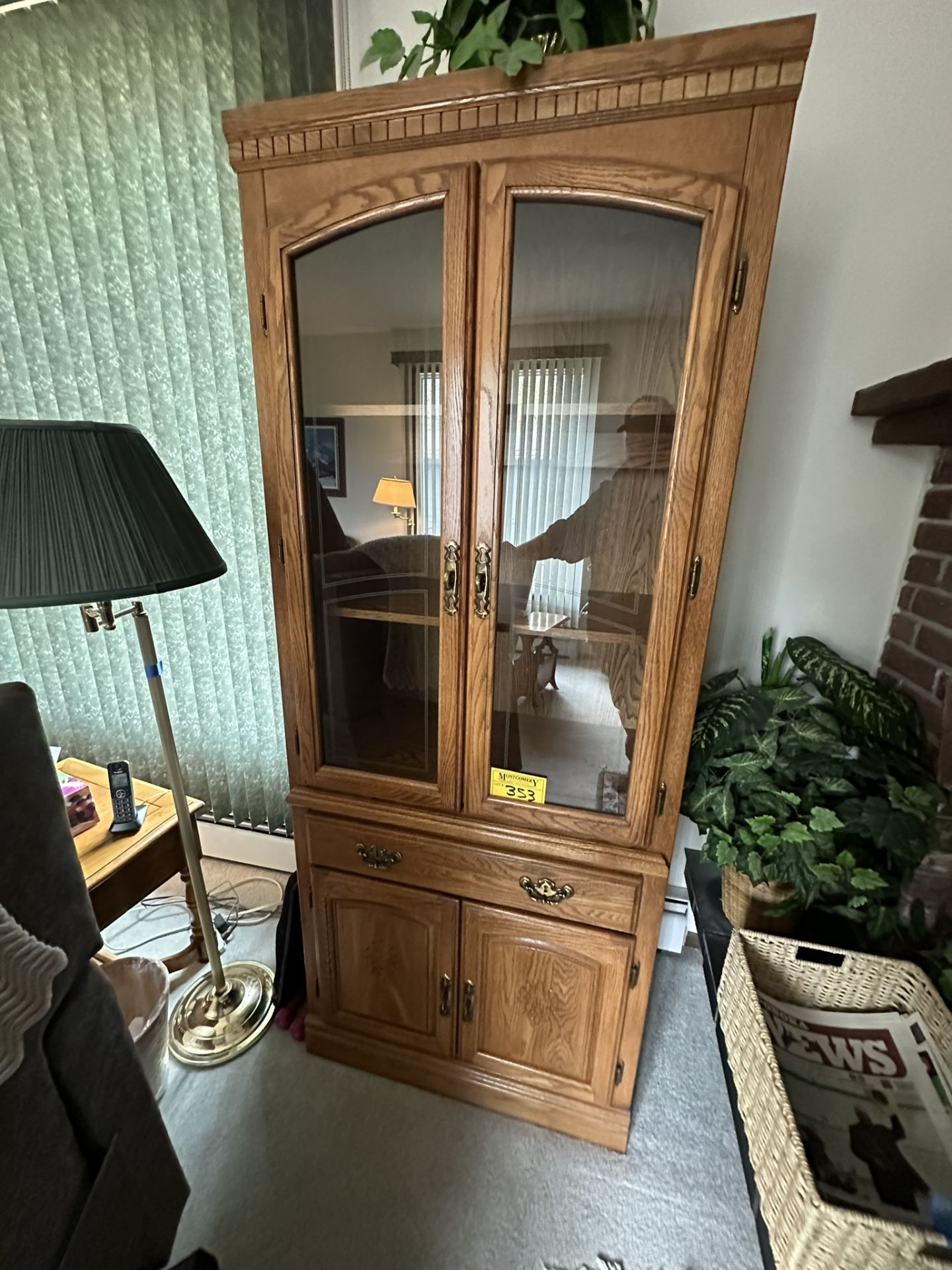 OAK CURIO CABINET 31"X19"X76"H