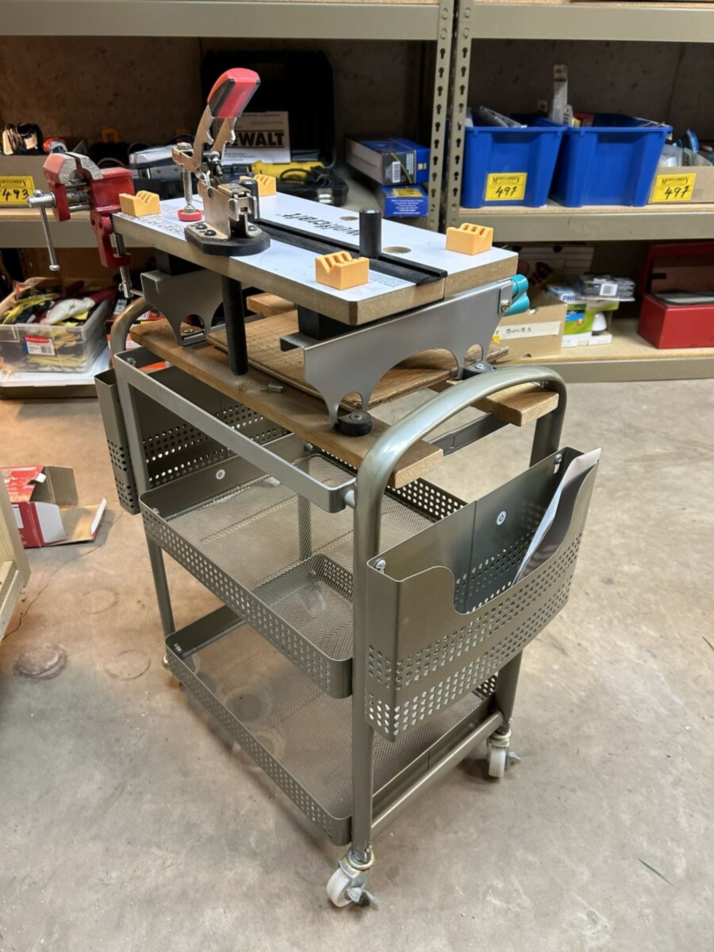 WOLF CRAFT PORTABLE WORK TABLE - TOP VISE ON METAL ROLLING CART (CART SIZE: 22X12X24) - Image 7 of 10