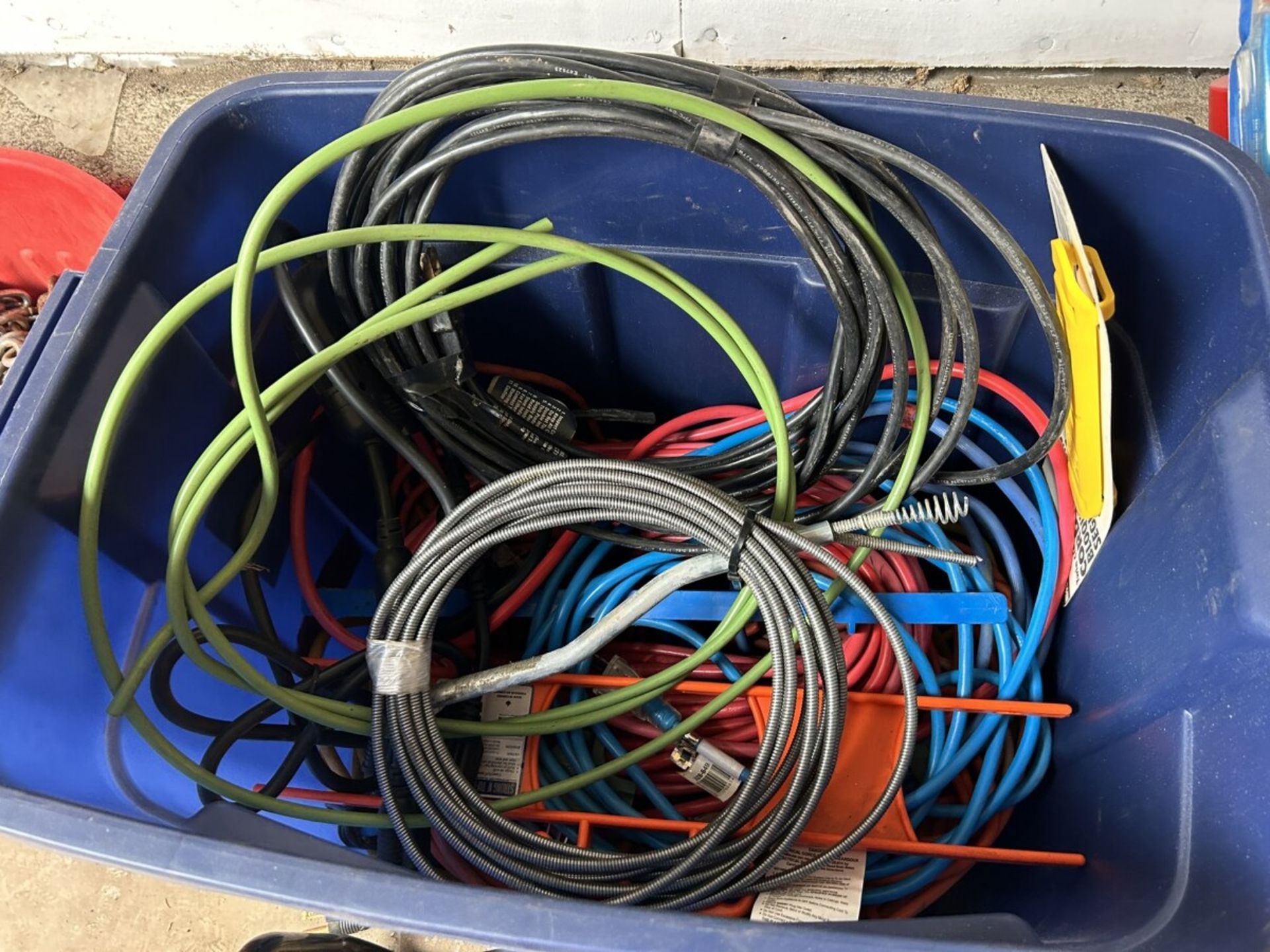 L/O ASSORTED POWER CORDS, CABLES, SEWER SNAKE, ETC. - Image 3 of 3