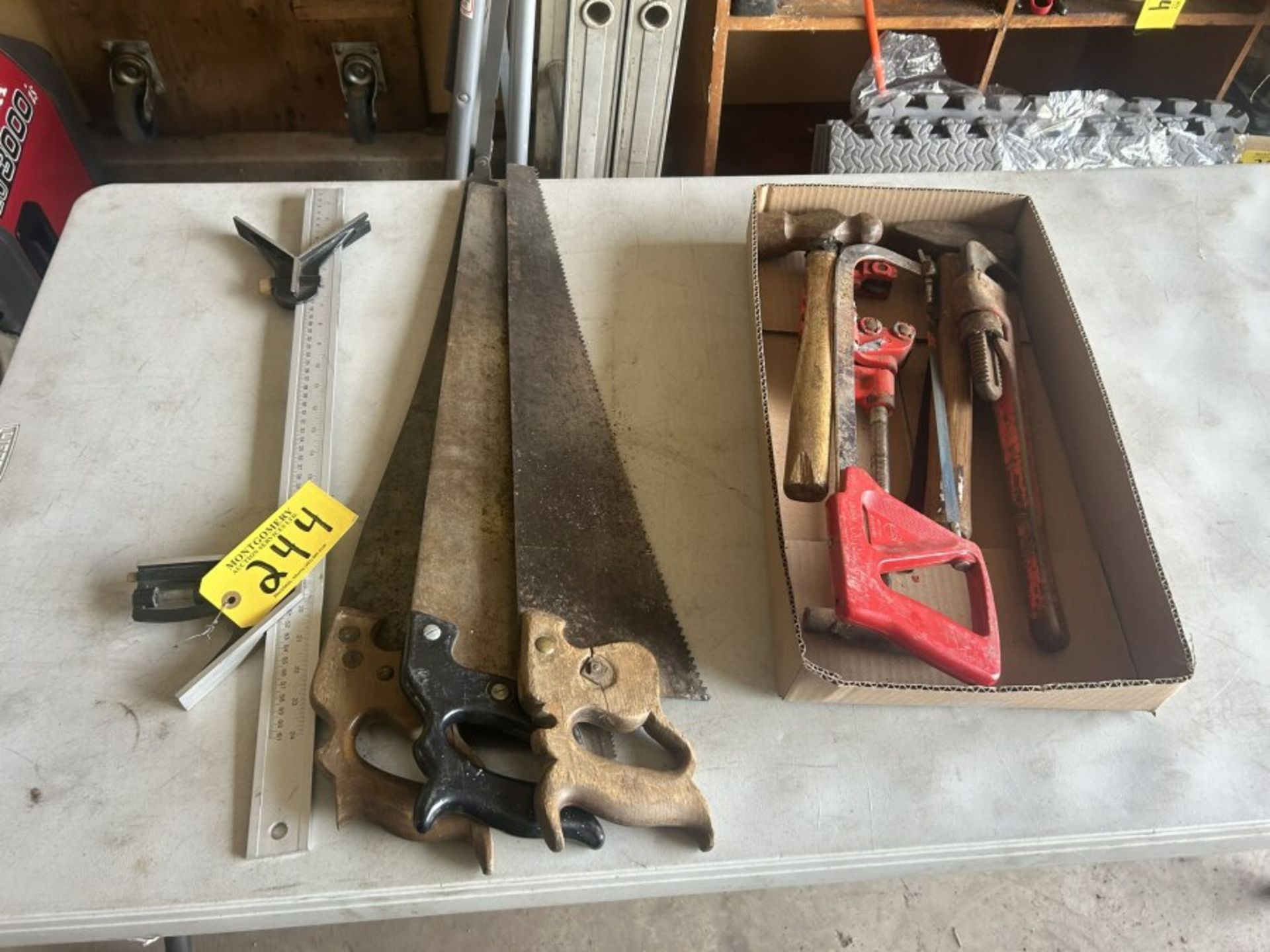 24" COMBINATION SQUARE, HAND SAWS, PIPE CUTTER, HACK SAW, ETC.