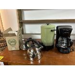 2 ELECTRIC COFFEE MAKERS, FILTERS, TEA KETTLE
