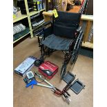 WHEEL CHAIR, BLOOD PRESSURE MONITOR, HAND CLAW, FIRST AID KIT, TOILET SAFETY RAIL