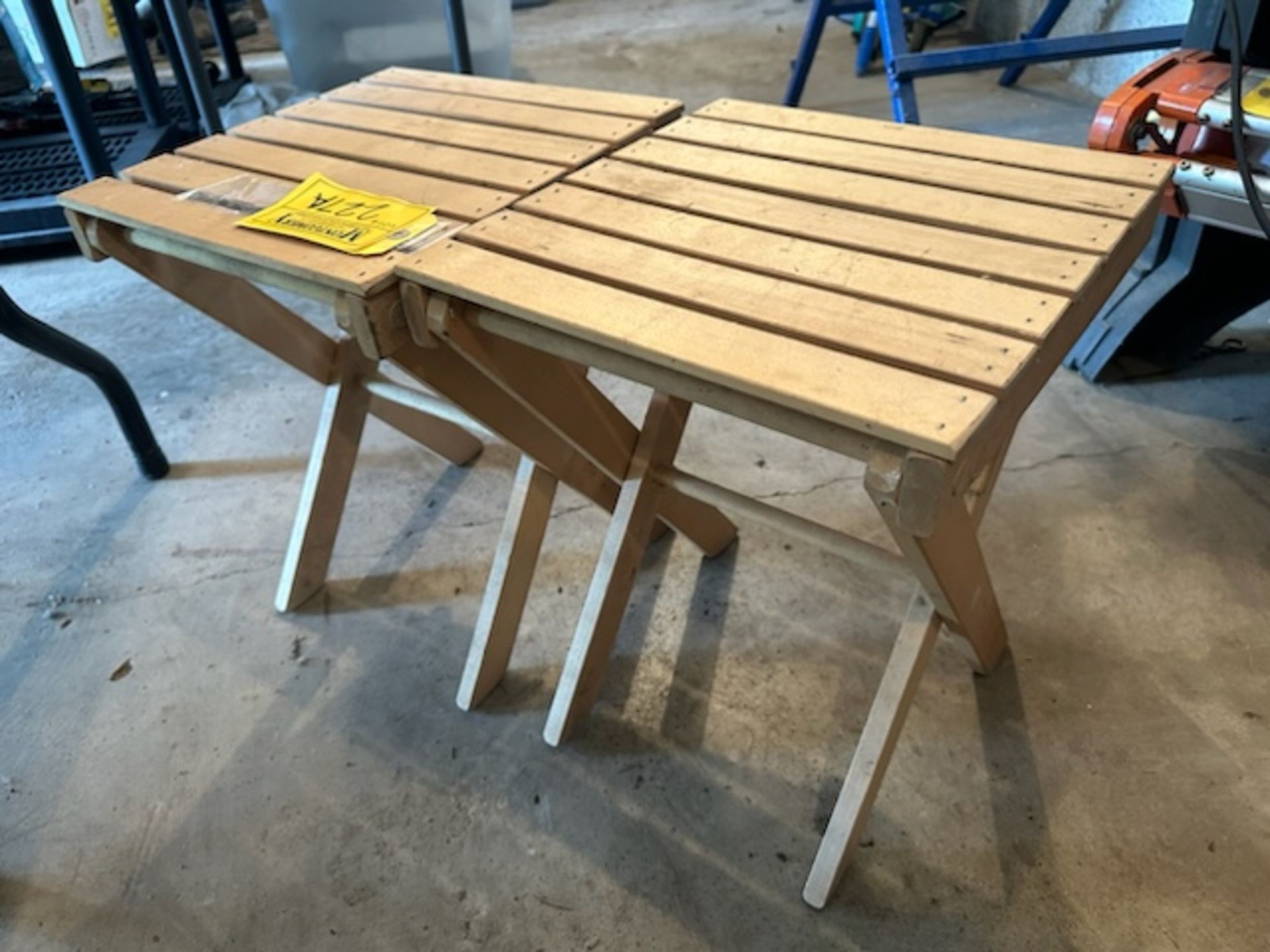 PAIR OF WOODEN FOLDING TABLES