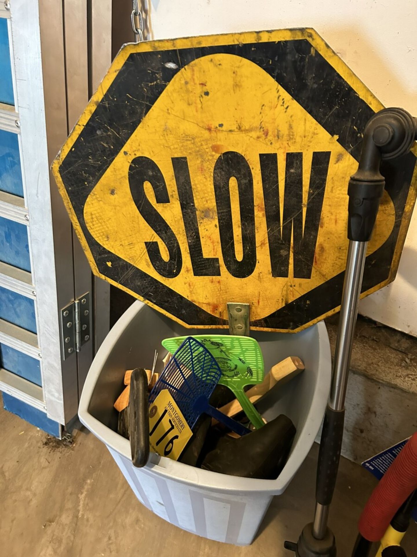 FLY SWATTERS, DUSTER, "SLOW MOVING" SIGN, ETC.