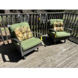 2 - PATIO CHAIRS W/GREEN CUSHIONS