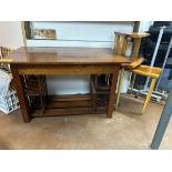 WOOD TABLE W/CORNER STANDS 27X48X30.5