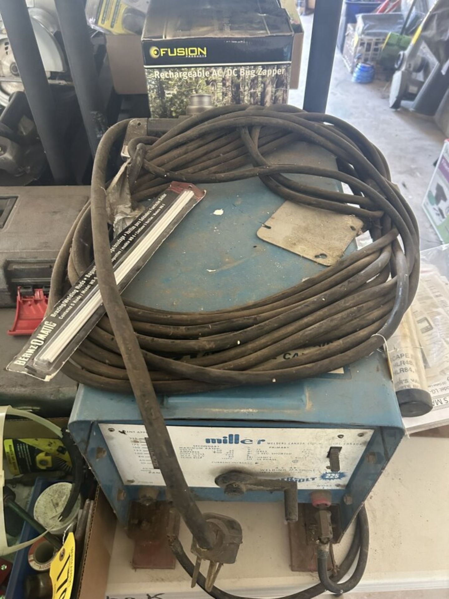 MILLER THUNDER BOLT ARC WELDING POWER SOURCE W/ CABLES AND HELMUT, 240V - Image 2 of 3