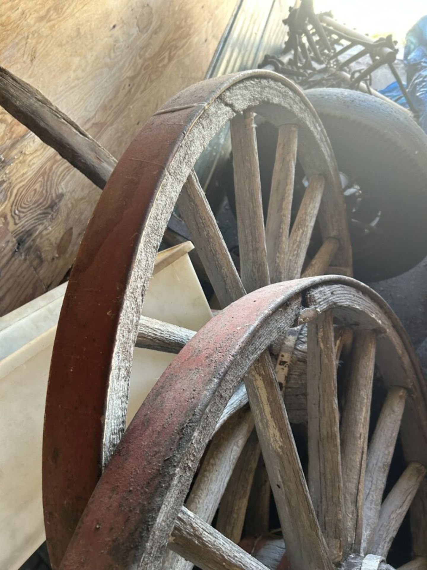 2-ANTIQUE WOODEN WAGON WHEELS - LOCATED 22 KM EAST OF PONOKA - Image 2 of 3