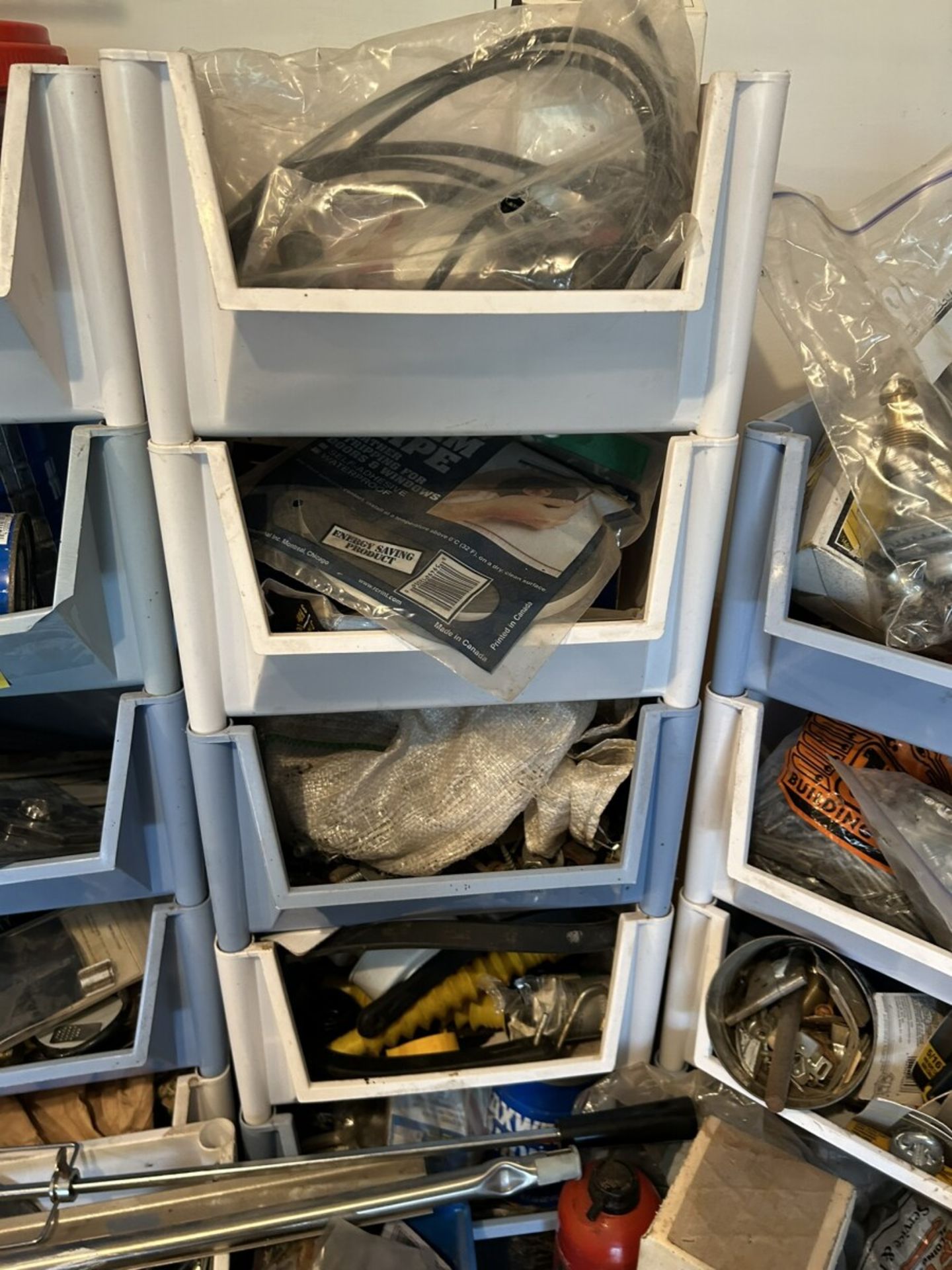 L/O ASSORTED POLY STORAGE BINS, HARDWARE, BRACKETS, FASTENERS, CLEVIS, SHACKLES, ETC. - Image 4 of 11