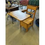 ANTIQUE WOODEN STUDENTS DESK W/ INK WELL AND DRAWER