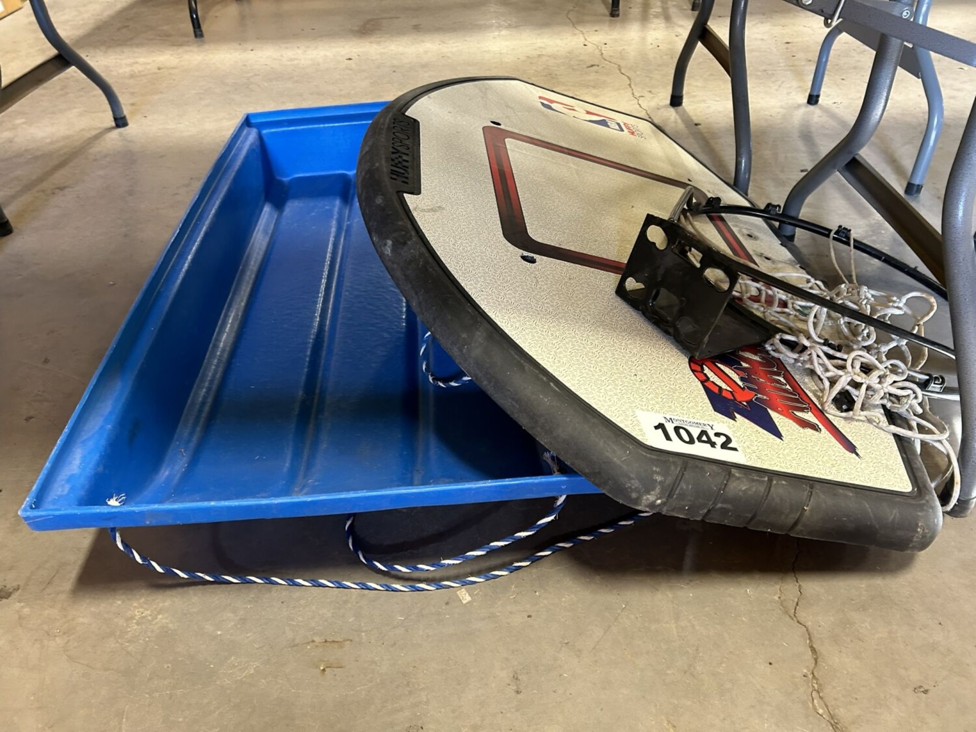 BASKETBALL BACKBOARD, HOOP, AND SLED