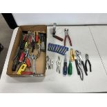 L/O ASSORTED HAND TOOLS SCREW DRIVERS, PLIERS CENTERING PUNCHES ETC.
