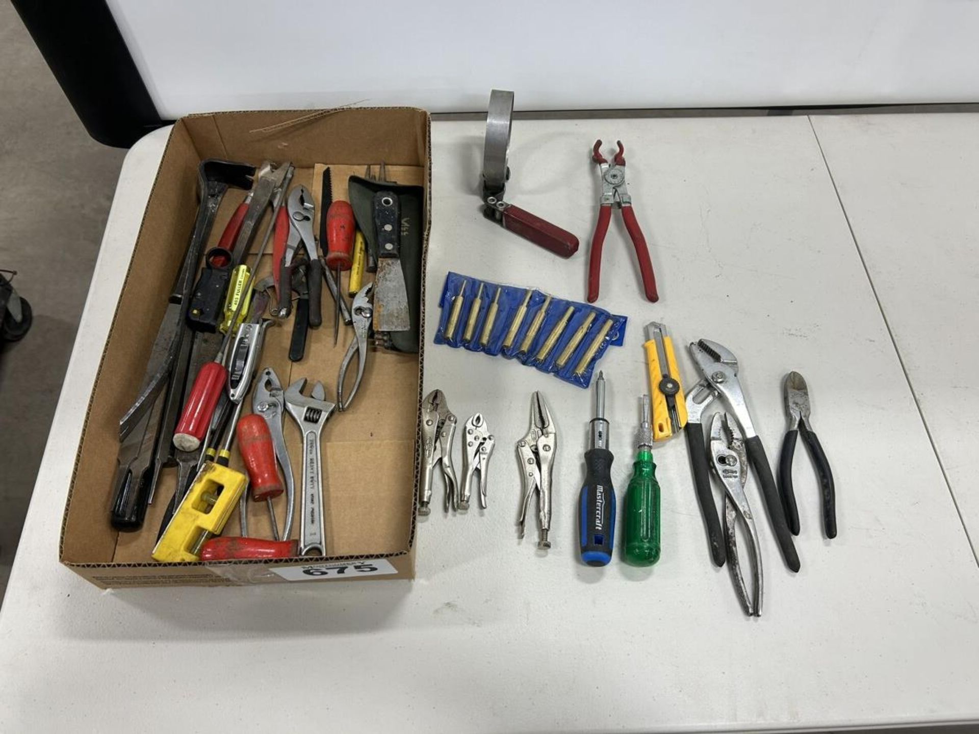 L/O ASSORTED HAND TOOLS SCREW DRIVERS, PLIERS CENTERING PUNCHES ETC.