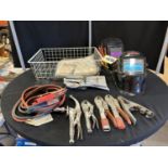 WELDING HELMETS, BOOSTER CABLES, CLAMPS, ETC.