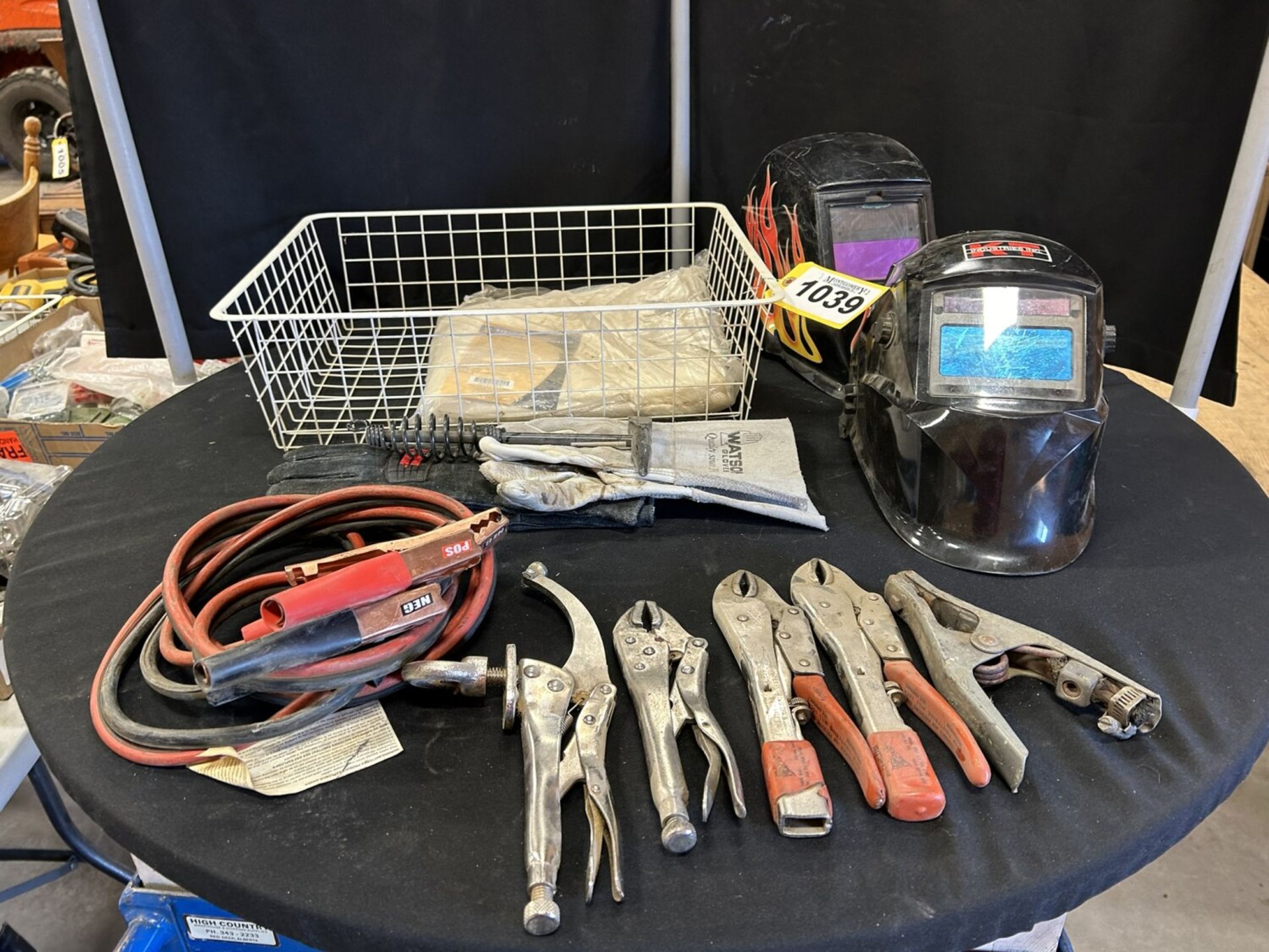 WELDING HELMETS, BOOSTER CABLES, CLAMPS, ETC.