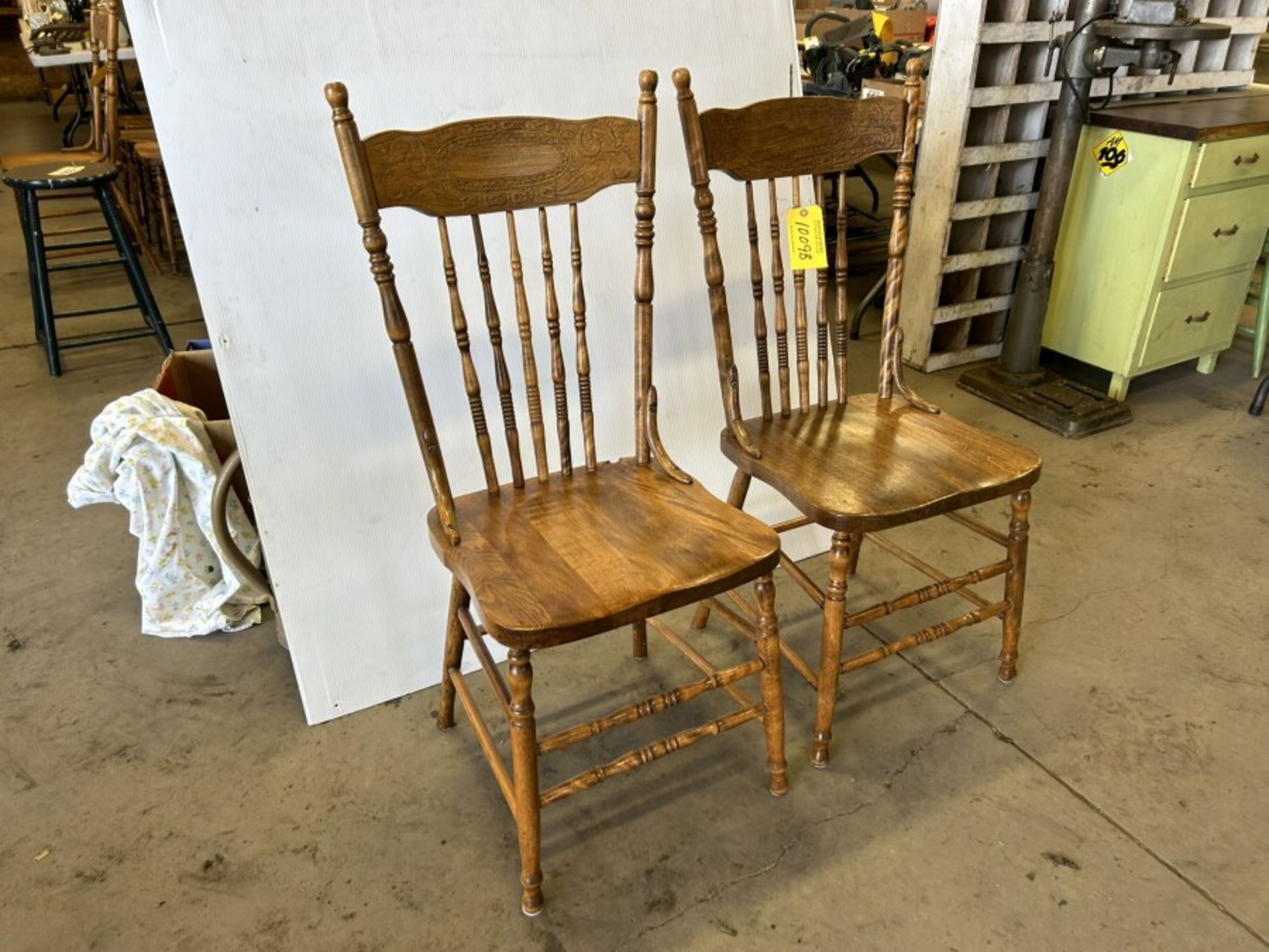 2-ANTIQUE WOODEN PRESS BACK CHAIRS (TIMES THE MONEY X2) - Image 2 of 4