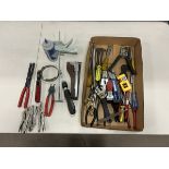 L/O ASSORTED HAND TOOLS PLIERS, VICE GRIPS, BLUE POINT RETAINING RING PLIERS ETC.