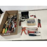 L/O ASSORTED HAND TOOLS WIRE STRIPPERS, FILES, SCREW DRIVERS ETC.