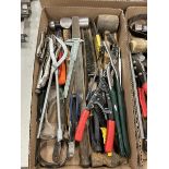 L/O ASSORTED HAND TOOLS- PRY BARS, HAMMERS, WIRE STRIPPER PLIERS