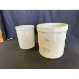 MEDALTA 2-GAL CROCK CANISTER (CRACKED) & 1-GAL. CROCK CANISTER