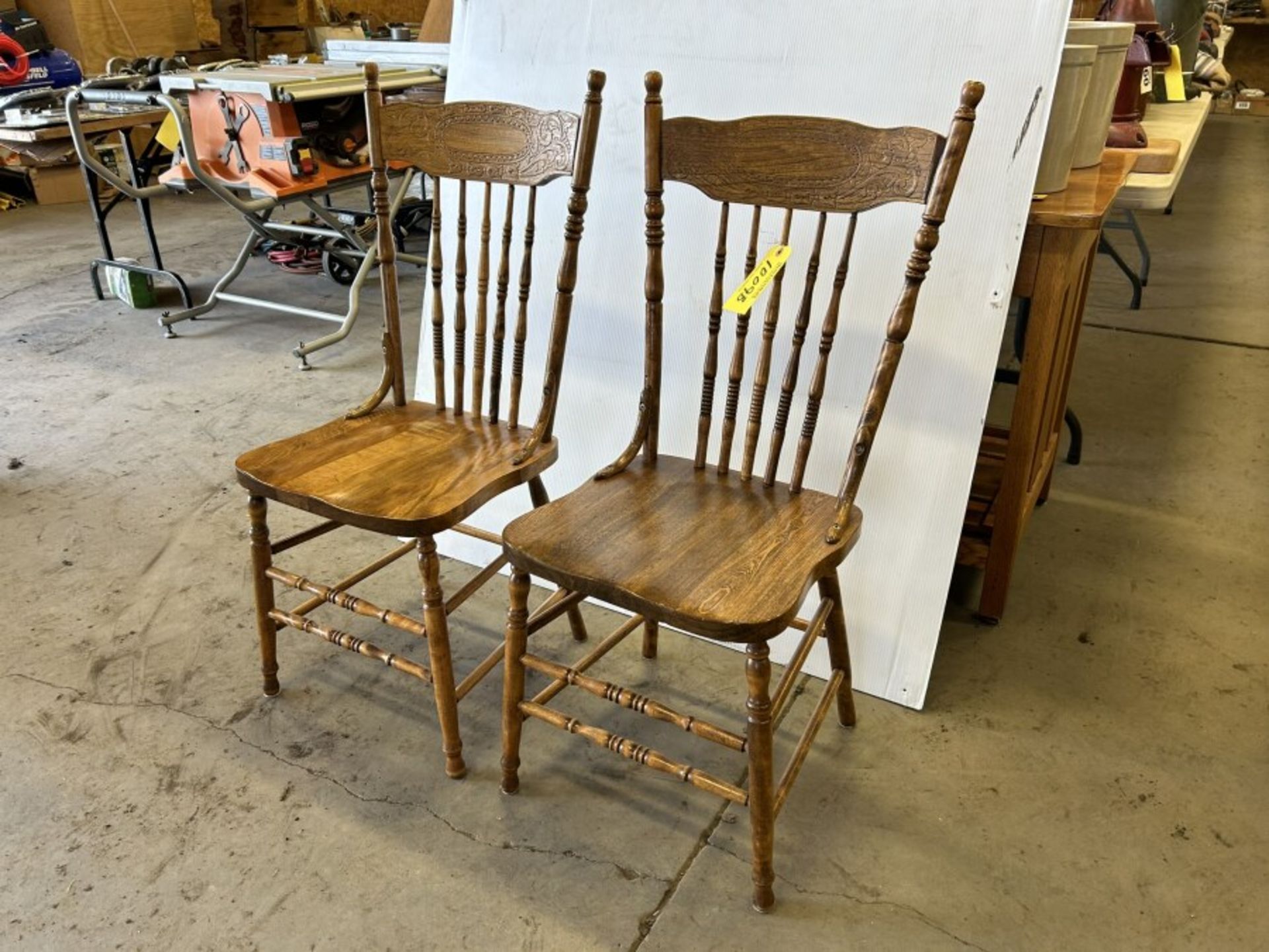 2-ANTIQUE WOODEN PRESS BACK CHAIRS (TIMES THE MONEY X2)