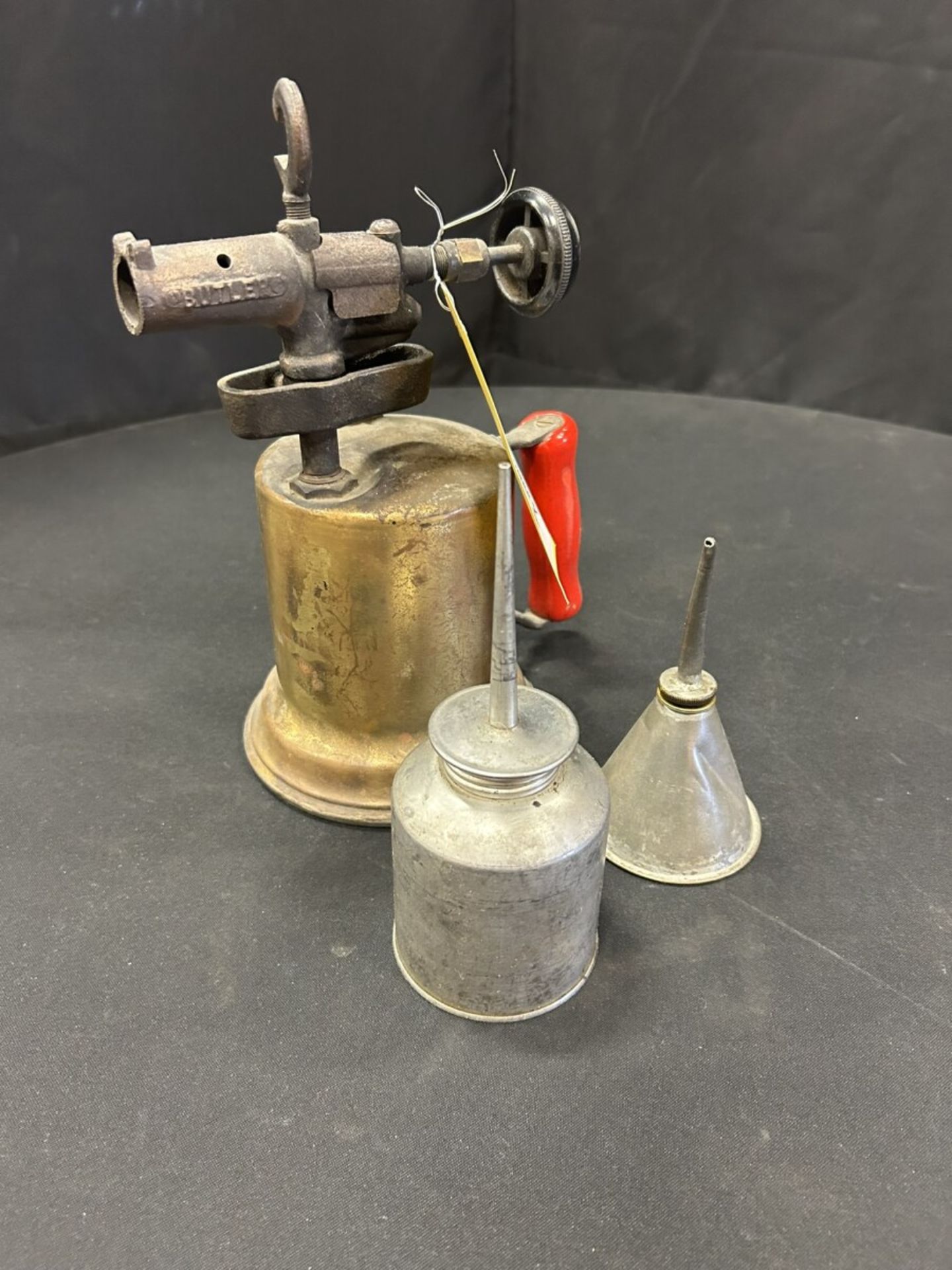 ANTIQUE BUTLER BLOW TORCH AND 2 OIL CANS