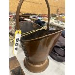 ANTIQUE COPPER FIREPLACE PAIL AND TOOLS