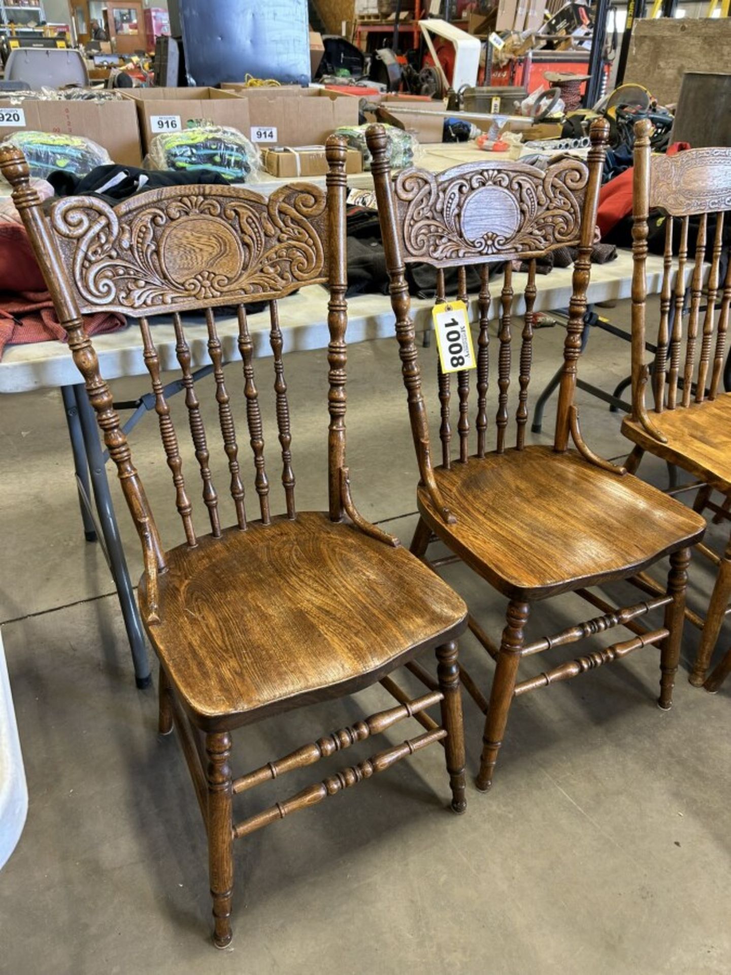 2-ANTIQUE WOODEN PRESS BACK CHAIRS (TIMES THE MONEY X2)