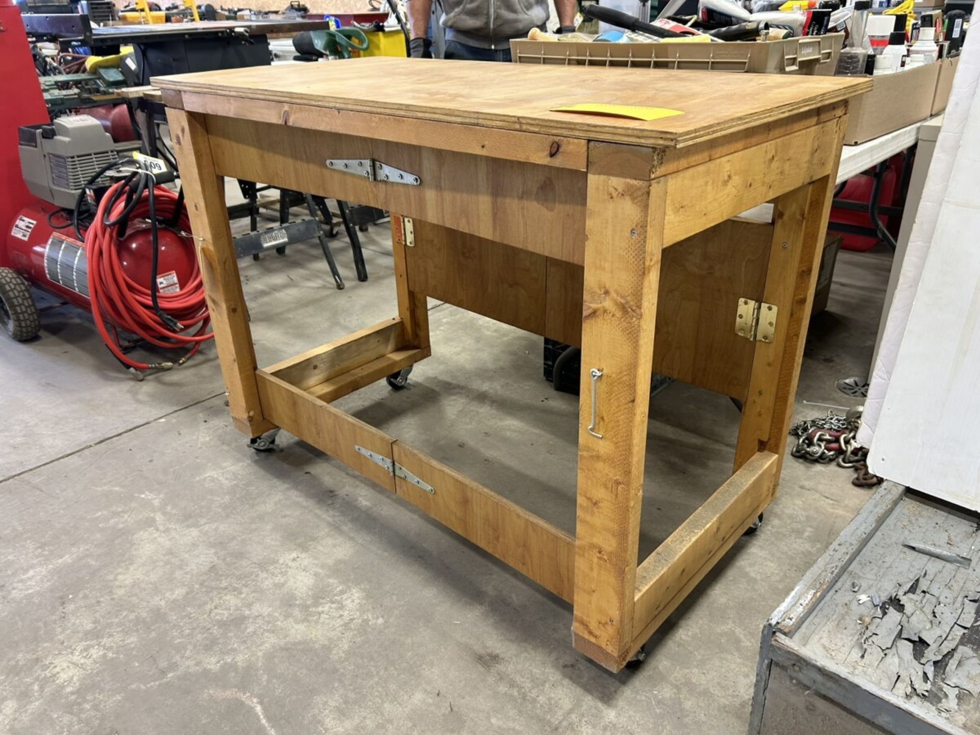 SHOP BUILT COLLAPSIBLE ROLLING TABLE 48"X24"36"H - Image 2 of 4