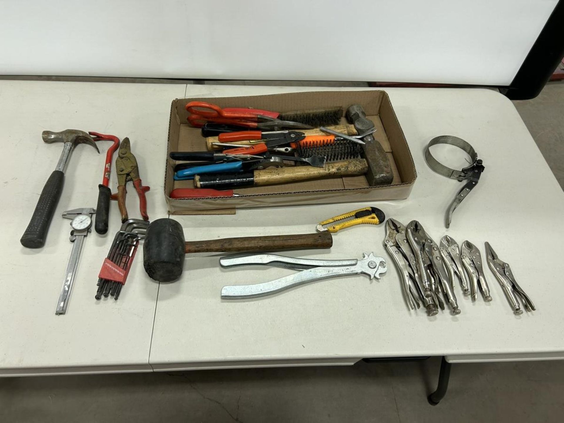 L/O ASSORTED HAND TOOLS VICE GRIPS, HAMMERS, ALLEN KEYS ETC.