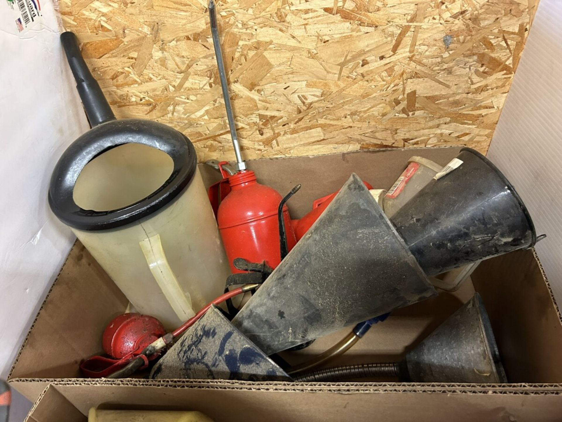 L/O ASSORTED FUNNELS, OIL CATCH BASINS & JUGS - Image 2 of 4