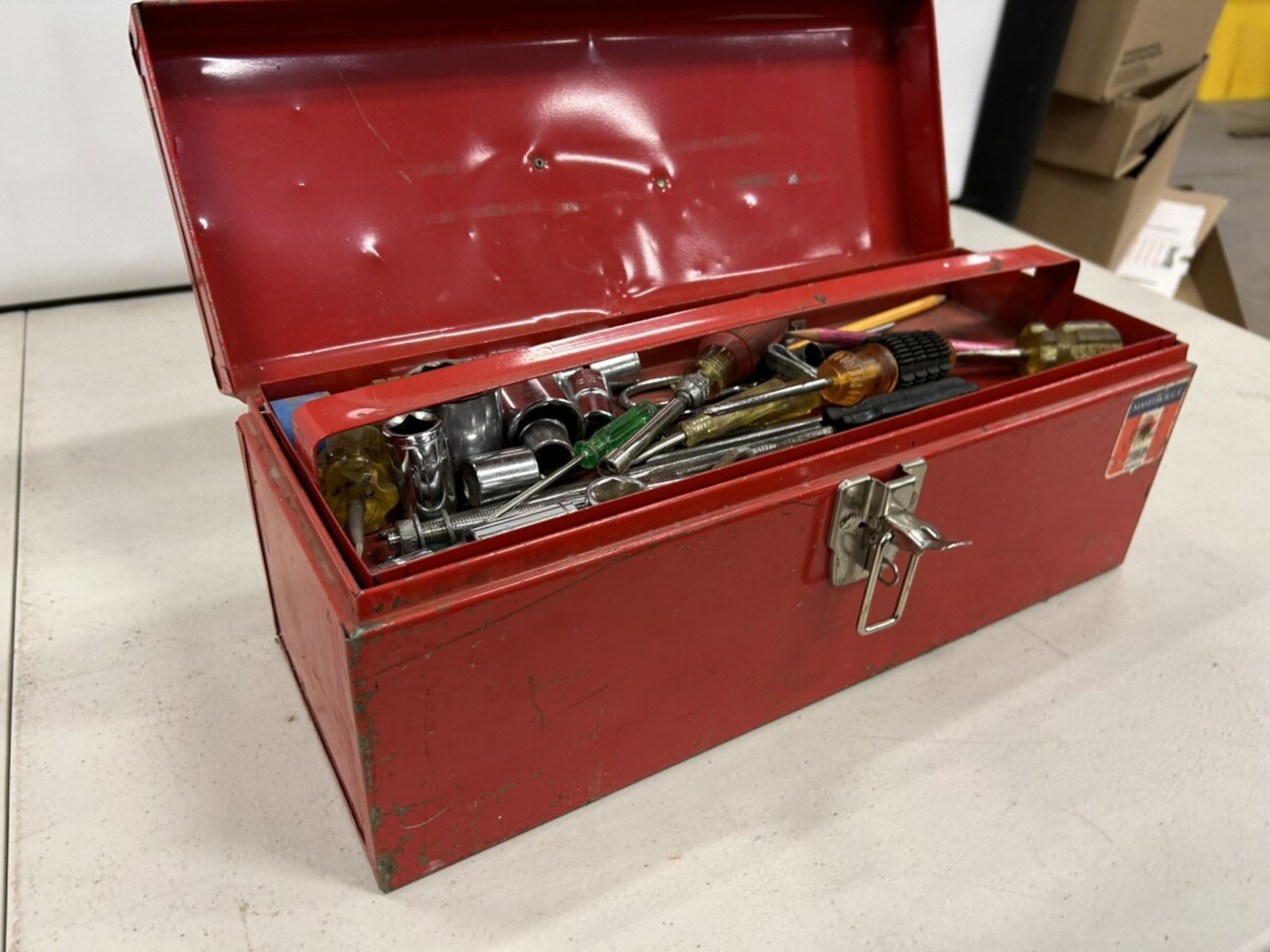 MASTERCRAFT TOOL BOX W/ ASSORTED WRENCHES AND SOCKETS