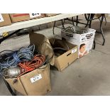 L/O ASSORTED EXTENSION CORDS, TROUBLE LIGHTS AIR LINE AND 2 INDUSTRIAL LIGHTS