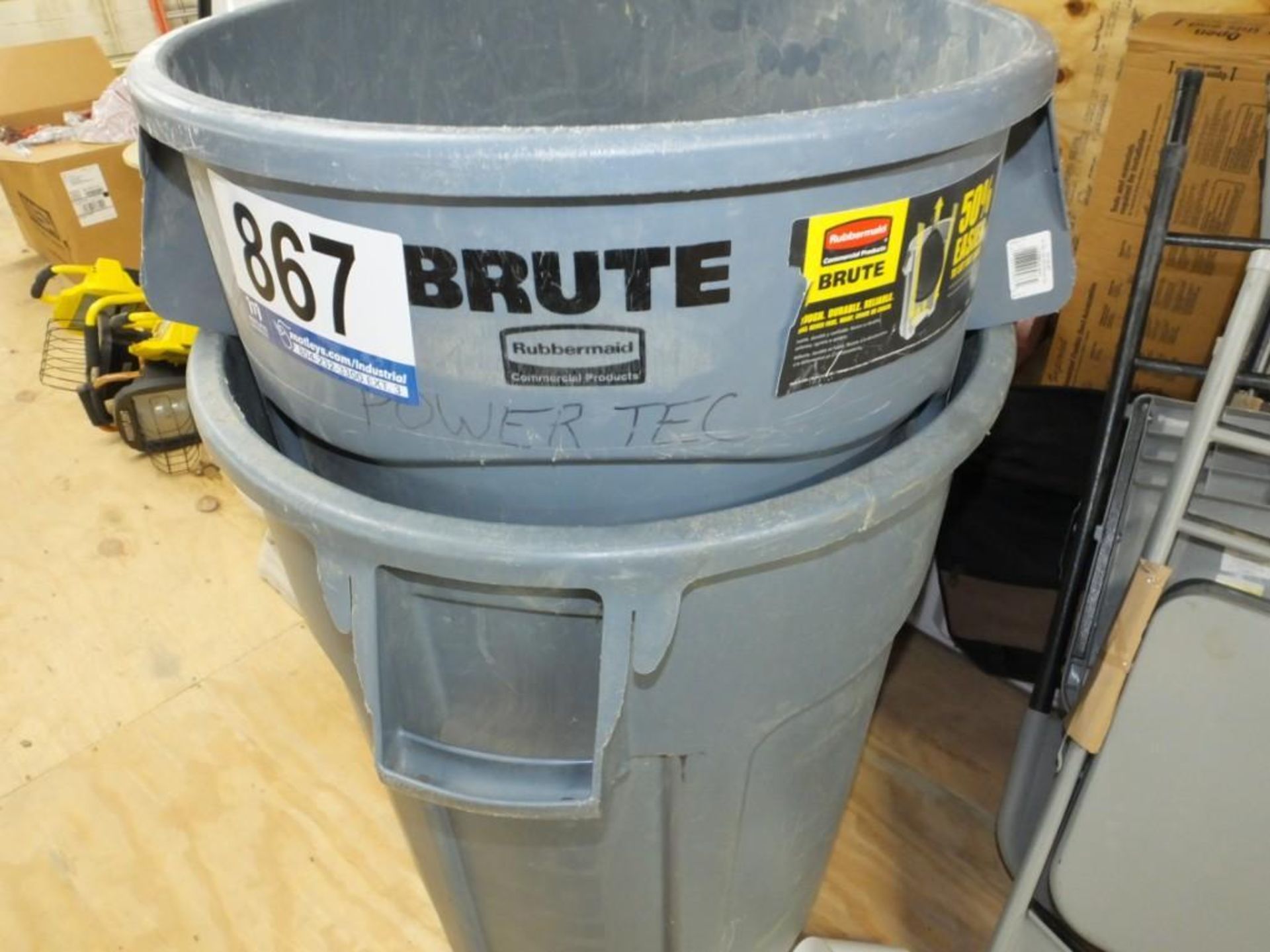 Lot: (2) Rubbermaid Brute Trash Cans and Popup Tent