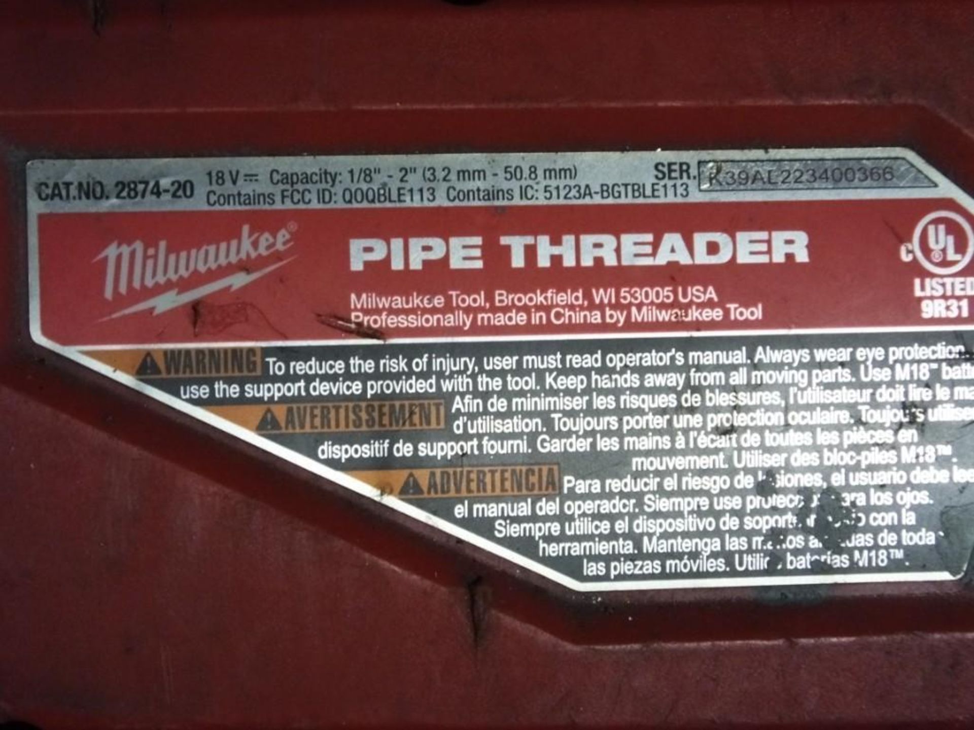 Milwaukee 2874-20 Pipe Threader - Image 2 of 3