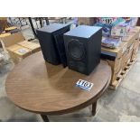 Wooden Round Table with Speakers and Sound Bar