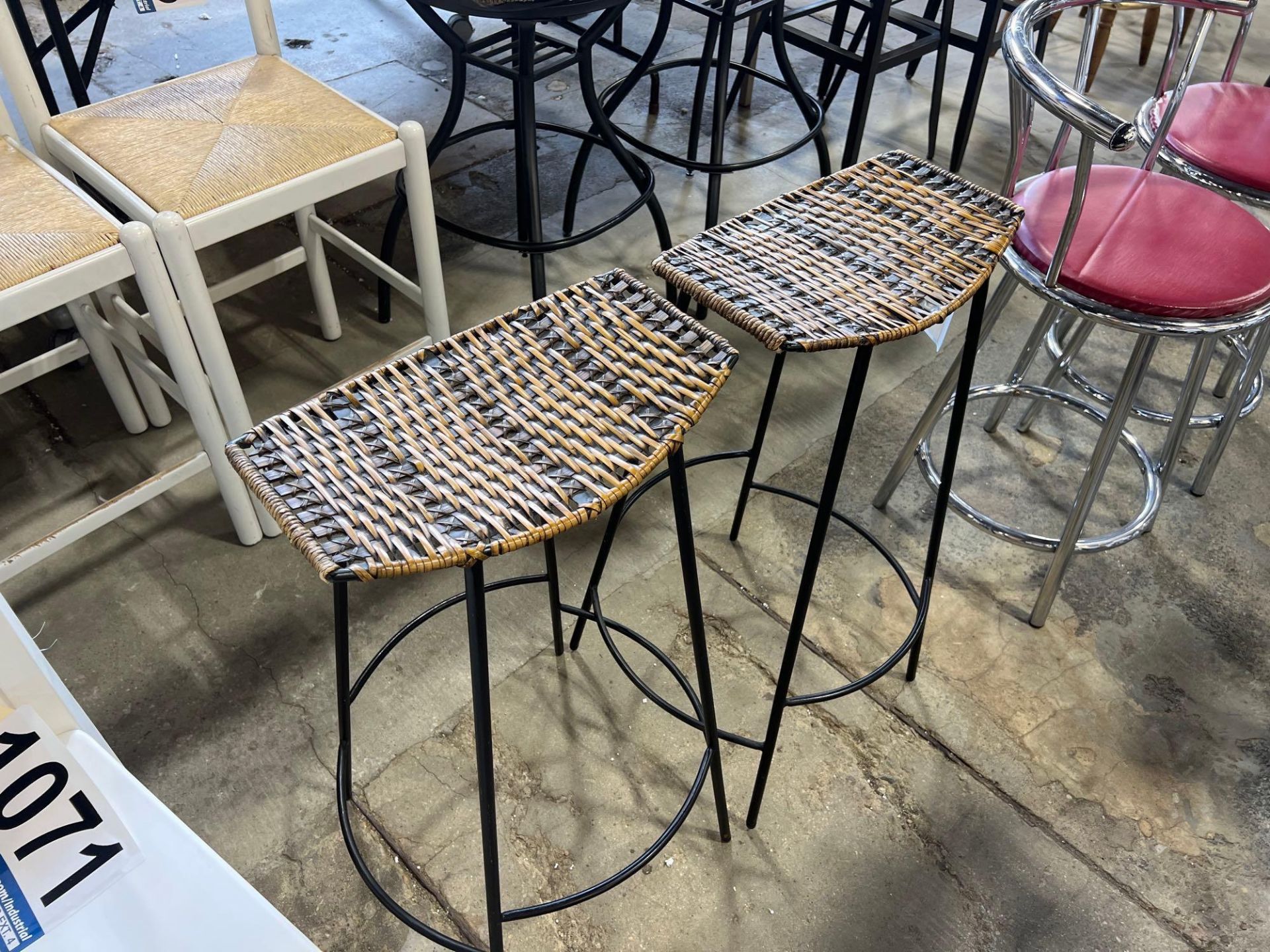 2 Wicker and Metal Stools - Image 2 of 3