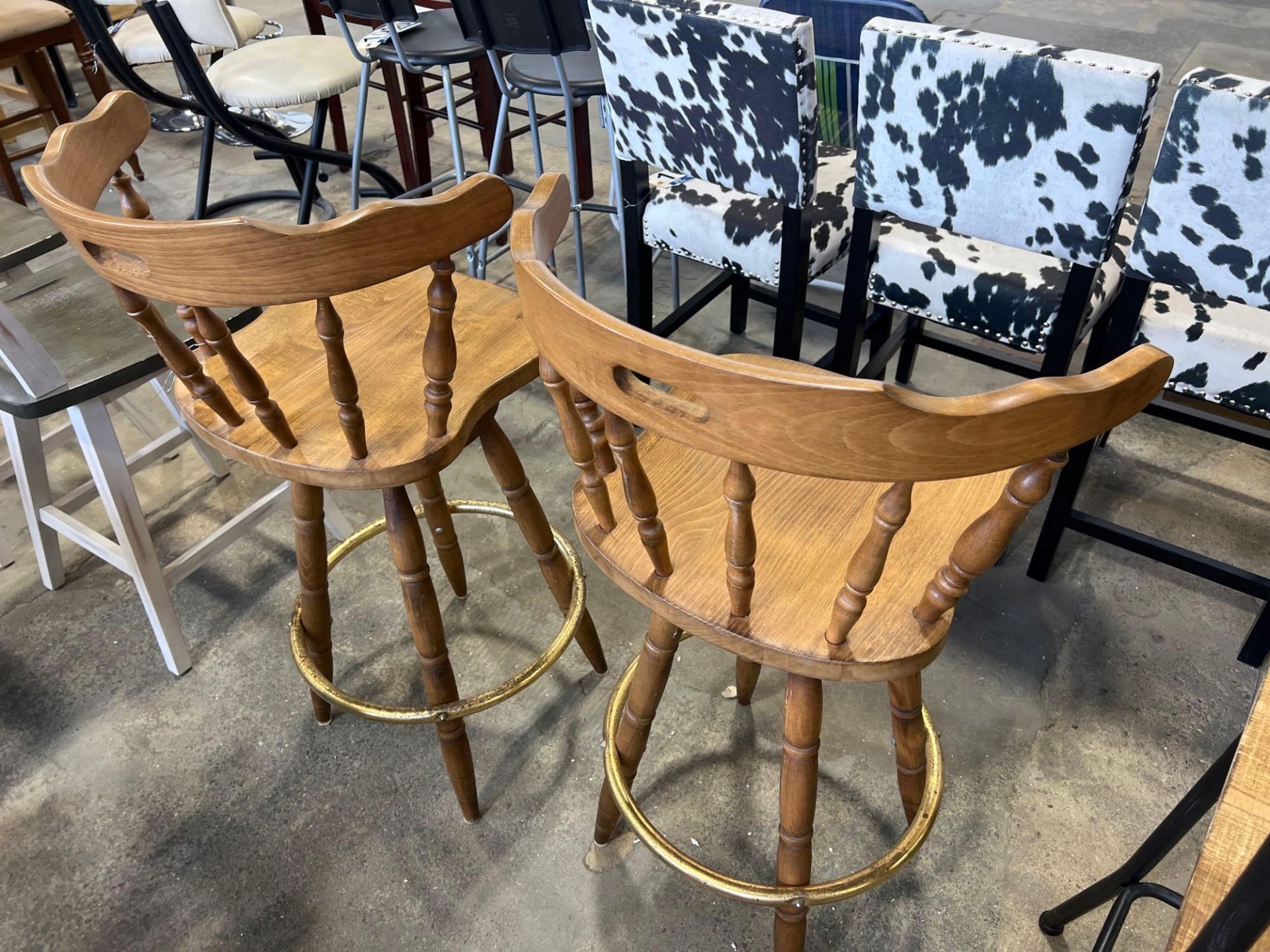 2 Swiveling Wooden Stools - Image 2 of 2