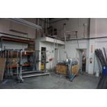 LOT TO INCLUDE: SPRAY BOOTH ROLLING STEEL SPRAY WORK HOLDING RACKS,LARGE OVEN RACK, PALLET RACKING