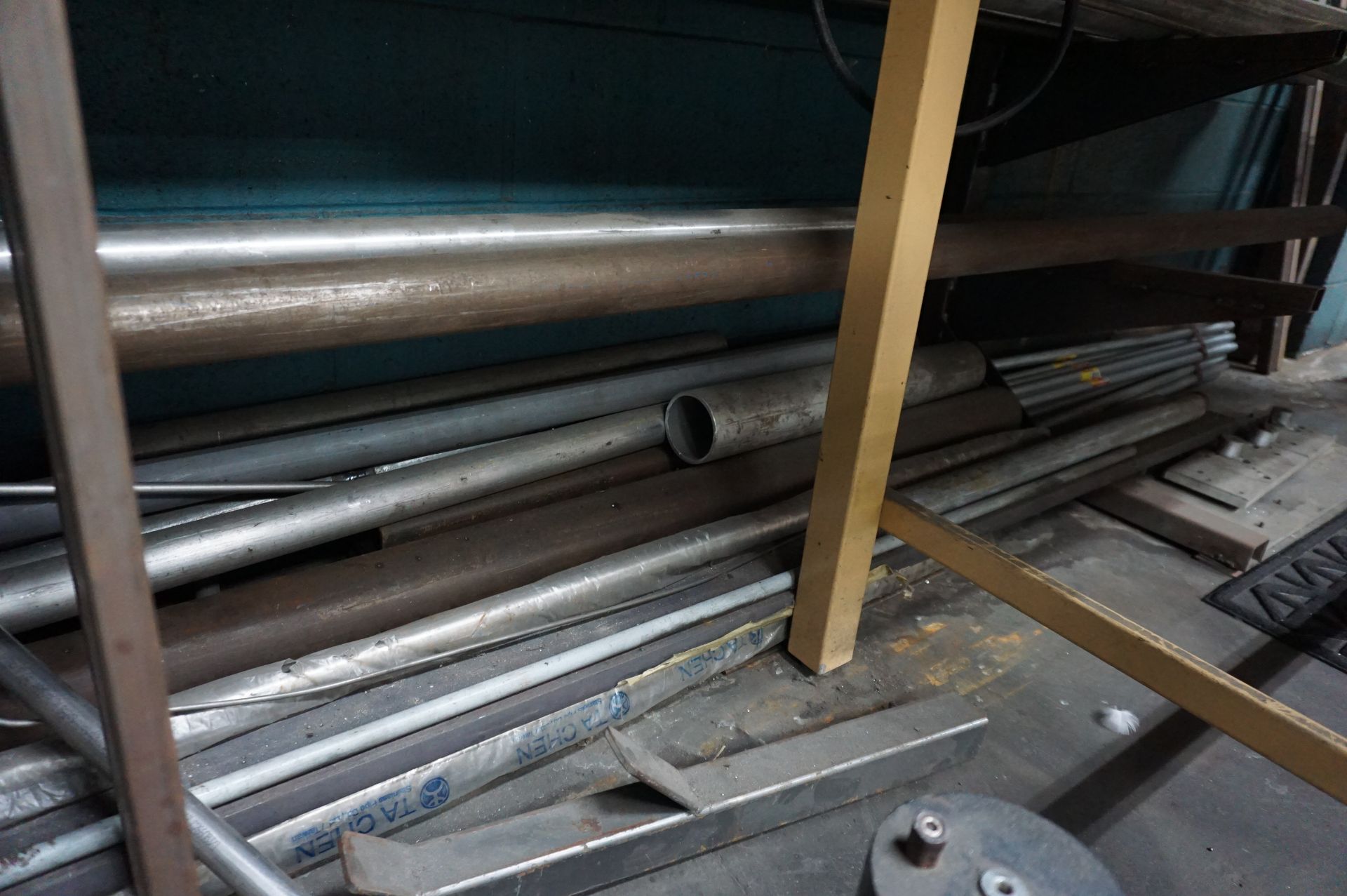 MATERIAL LOT IN WELDING ROOM TO INCLUDE: STEEL SHELVING UNIT WITH MISC. STEEL AND ALUMINUM, - Image 6 of 6