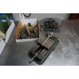 MANUAL KNEE MILL SUPPORT LOT TO INCLUDE: WORKHOLDING HARDWARE SET, PARTIAL, 6" MACHINE VISE WITH